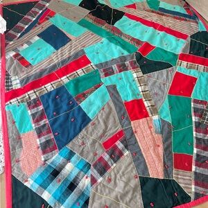 Vintage Patchwork Crazy Quilt Blanket Wool and Flannel Winter Blanket Beautiful